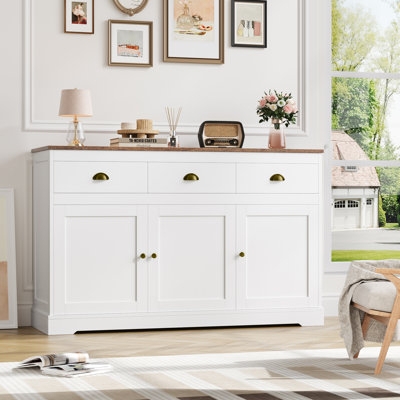 Sideboard Dark Walnut Finish Brass Hardware Tapered Legs Mid-Century