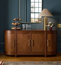 Sideboard Dark Wood Four Door Aged Brass Legs Dining Decor