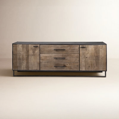 Sideboard Dark Wood Recessed Circular Pulls, Dark Walnut Finish Credenza