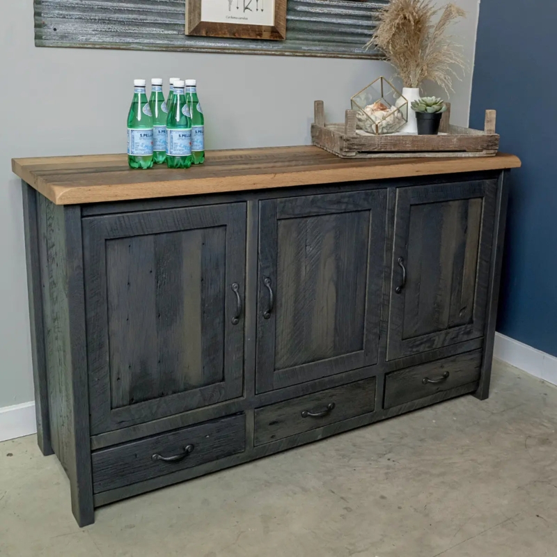 Sideboard Distressed Gray Buffet Four Door Paneled Front