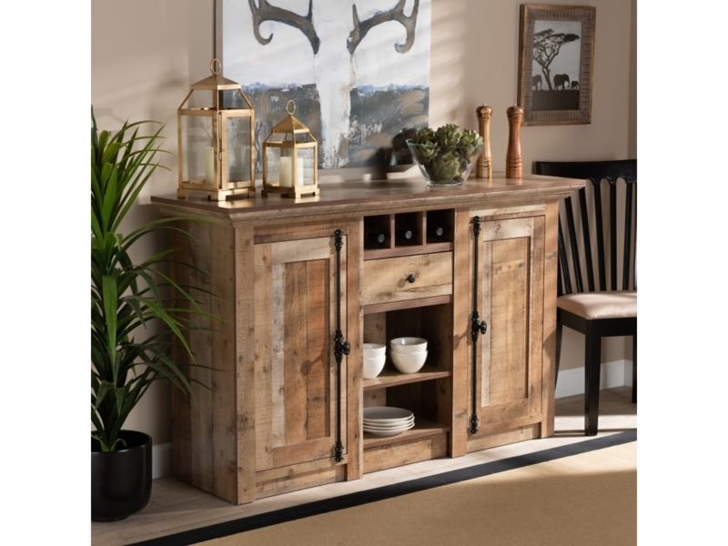 Sideboard Distressed Storage Sideboard with Vertical Slat Doors