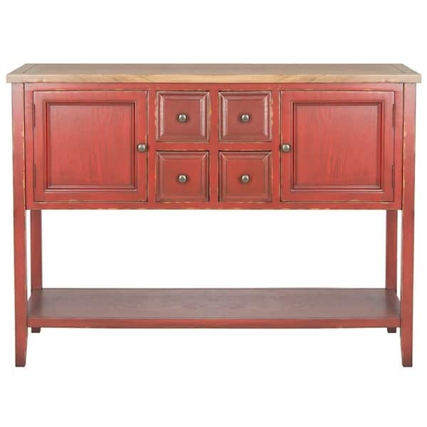 Sideboard Egyptian Red Buffet With Glass Doors Open Bottom Shelf