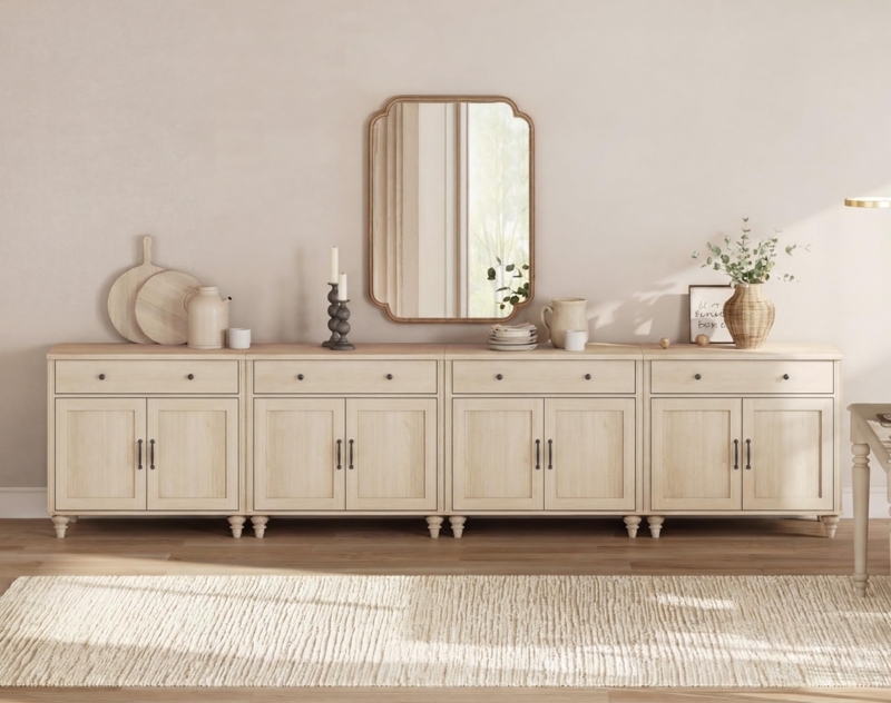 Sideboard Eight Doors Extra Long Profile Wood Toned Farmhouse Charm