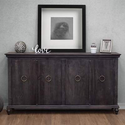 Sideboard Espresso Finish Circular Molding Carved Door Panels