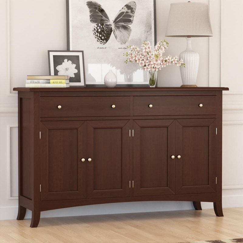 Sideboard: Espresso Finish, Recessed Panel Doors, Four Door Cabinet