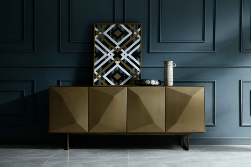 Sideboard Faceted Door Fronts Antique Brass Modern Glam Storage
