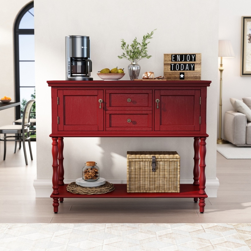Sideboard Farmhouse Buffet Drawer Storage Full Length Lower Shelf