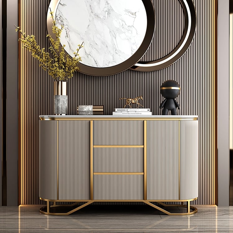 Sideboard Faux Marble Top Sideboard Styling Fluted White Gold Base