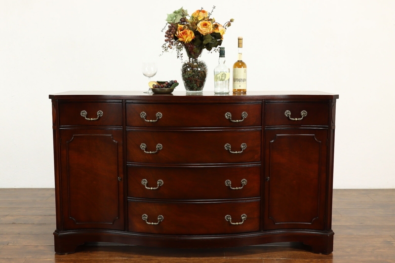 Sideboard: Flame Mahogany Veneer, Four Door Silhouette, Tiered Base