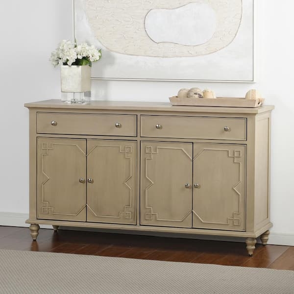 Sideboard Fluted Door Panels Brushed Finish Gold Tapered Legs Glam