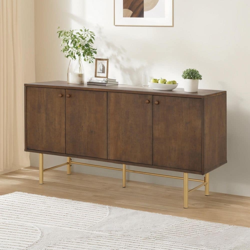 Sideboard Four Doors Handleless Gold Legs Scandinavian Modern Buffet