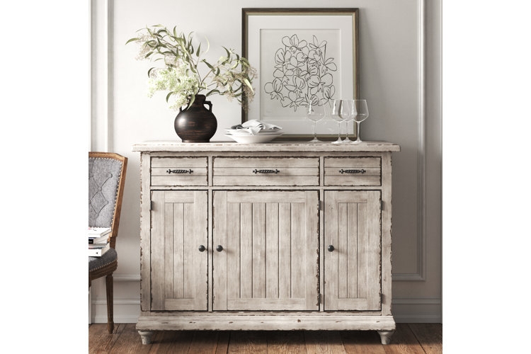 Sideboard Geometric Relief Front Light Oak Tone Tapered Leg Base