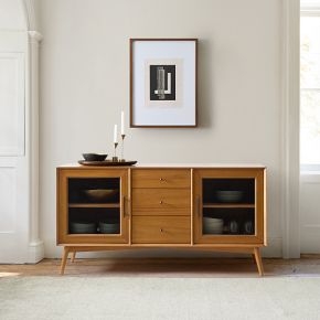 Sideboard Glass Door Buffet For Storage Acorn Finish