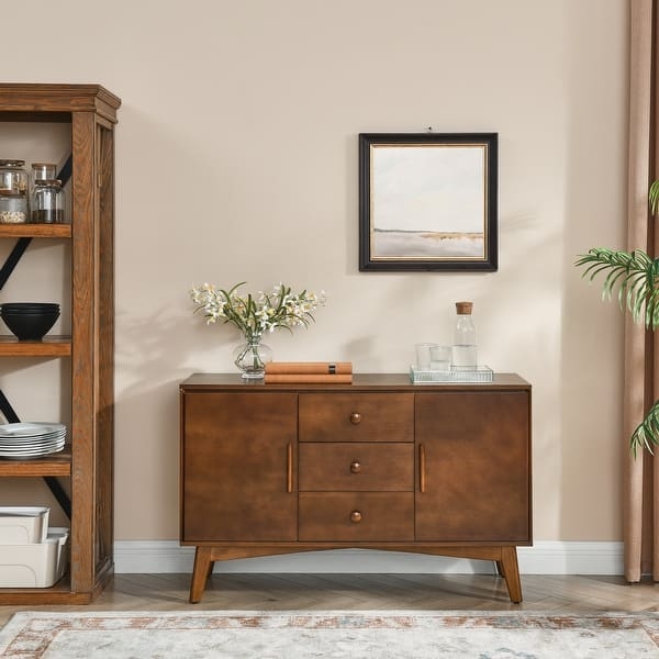 Sideboard Gold Accented Wooden Storage Cabinet Circular Pulls