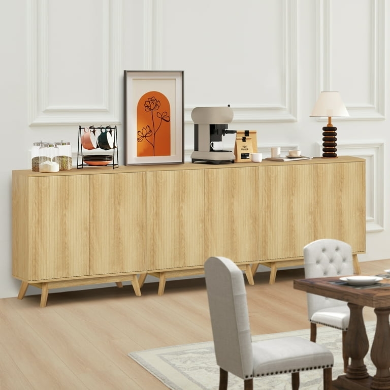 Sideboard Gold Tapered Legs Fluted Doors Matte Finish Glam Style