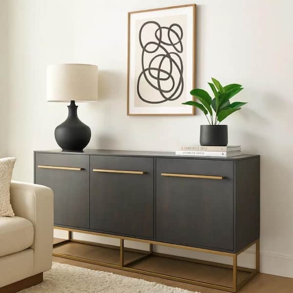 Sideboard Gray Oak Finish with Concentric Pill Carvings