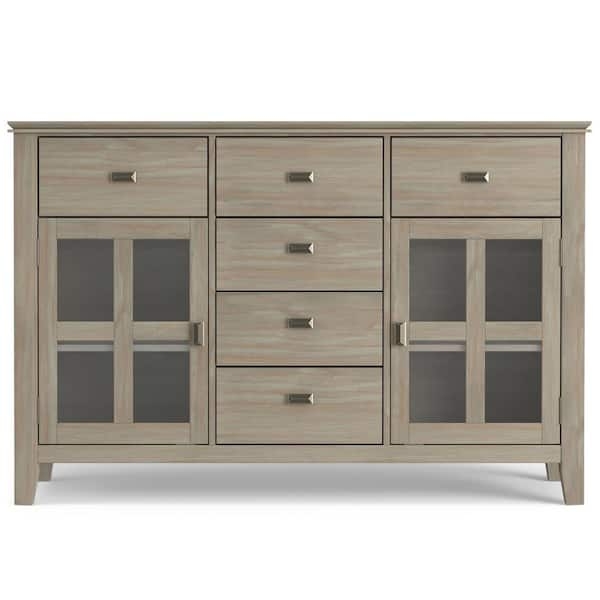 Sideboard Grey Distressed Wood Buffet with Mullion Glass Doors