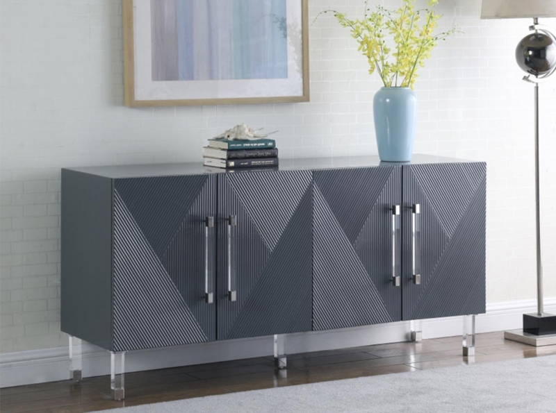 Sideboard Grey Geometric Gold Base Modern Glam Storage Cabinet
