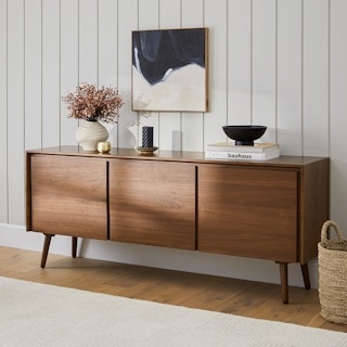 Sideboard Handleless Four Door Sideboard Wood Grain Finish