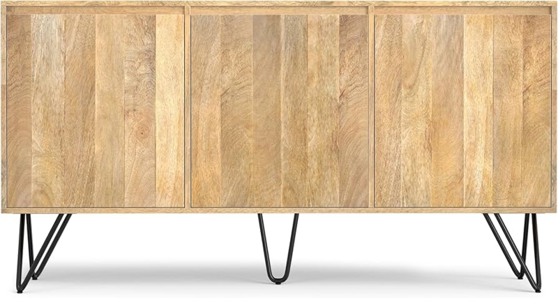 Sideboard Herringbone Wood with Three Doors and Metal Legs