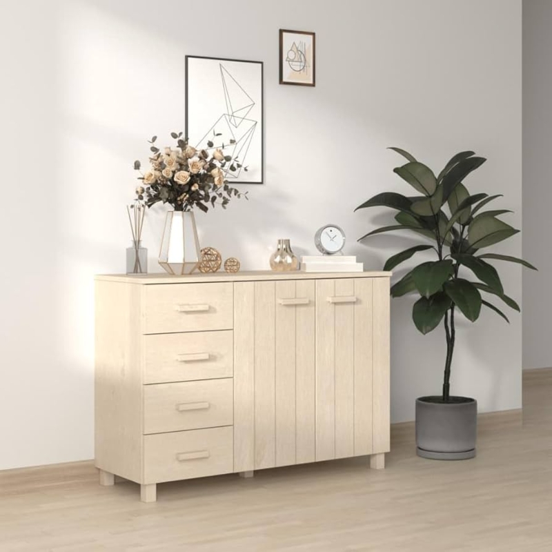 Sideboard Honey Brown Recessed Panels Black Ring Pulls