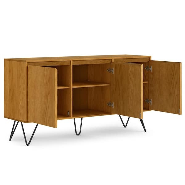 Sideboard in Oak Veneer with a Black Metal Sled Base
