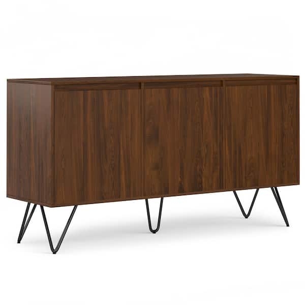 Sideboard in Walnut Veneer with Tapered Metal Legs and Three Doors