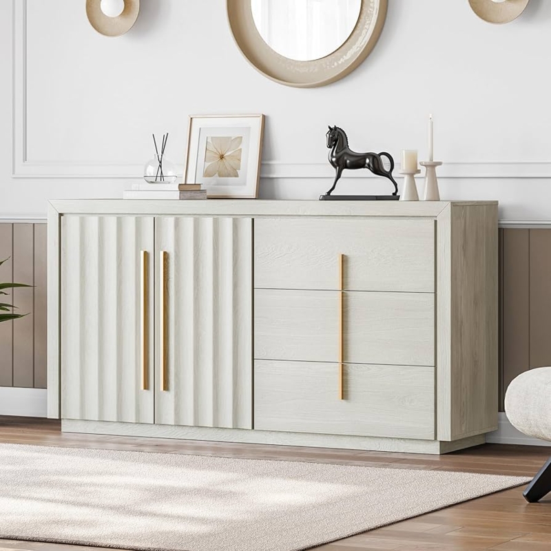 Sideboard in White Sand Finish featuring Fluted Doors