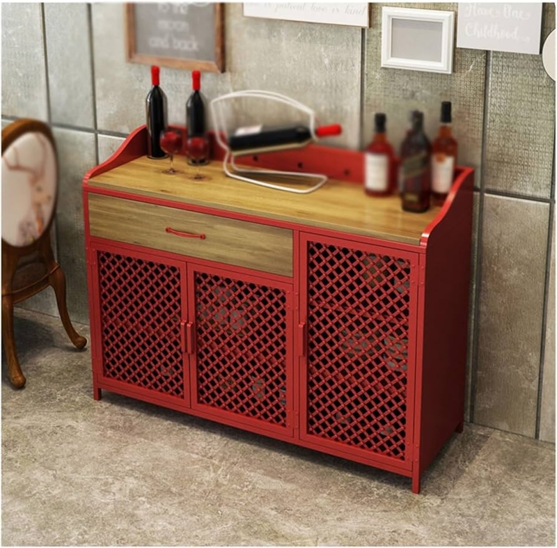 Sideboard Industrial Black Iron Mesh Panels Four Doors