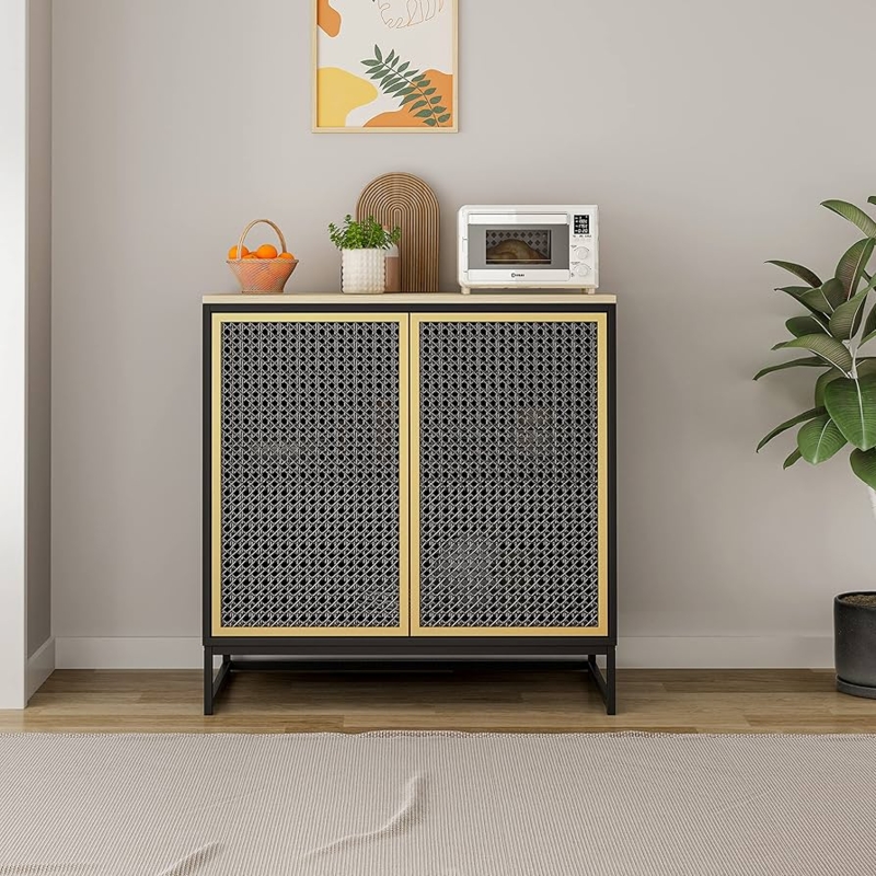 Sideboard Industrial Black Metal Mesh Doors Minimalist