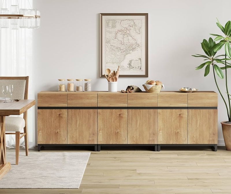 Sideboard Industrial Mesh Door Sideboard Oak Black Metal Base