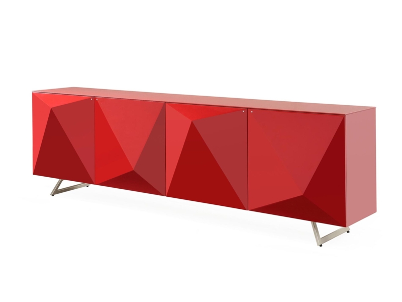 Sideboard Lacquered Buffet Unit Geometric Relief Plinth Base