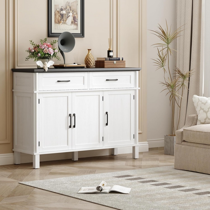 Sideboard Light Oak Finish Woven Cane Panels Tapered Legs Organic