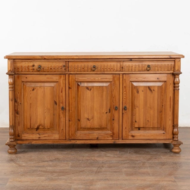 Sideboard Light Pine Paneled Doors Central Drawers Antique