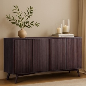 Sideboard Light Wood Fluted Fronts with Handleless Push-Open Doors