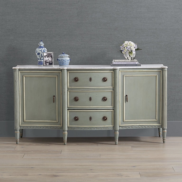 Sideboard Linen Wrapped Finish Six Doors Light Gray French Style