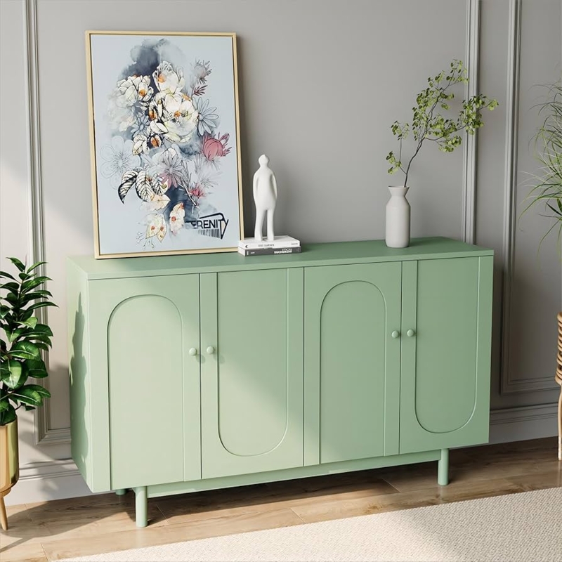 Sideboard Living Room Slatted Door Gold Metal Base Contemporary