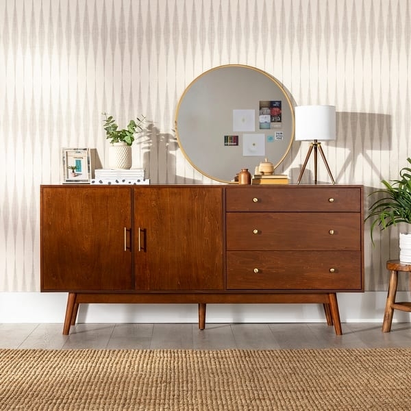 Sideboard Long Wood Buffet Console Storage Three Drawers