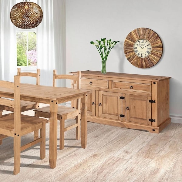 Sideboard Louvered Doors Antique Honey Brown Finish Cottage Style