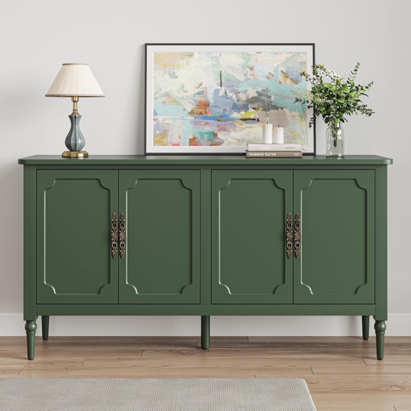 Sideboard Matte White Handleless Design Metal Feet Minimalist