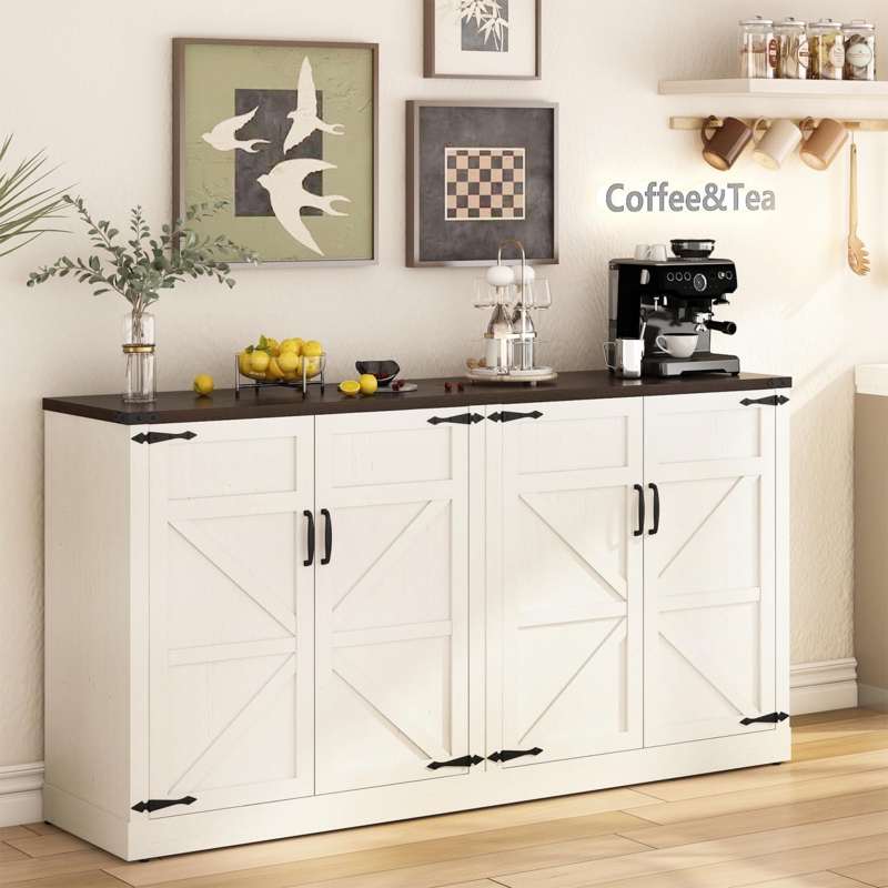 Sideboard Matte White Integrated Groove Handles Large Storage