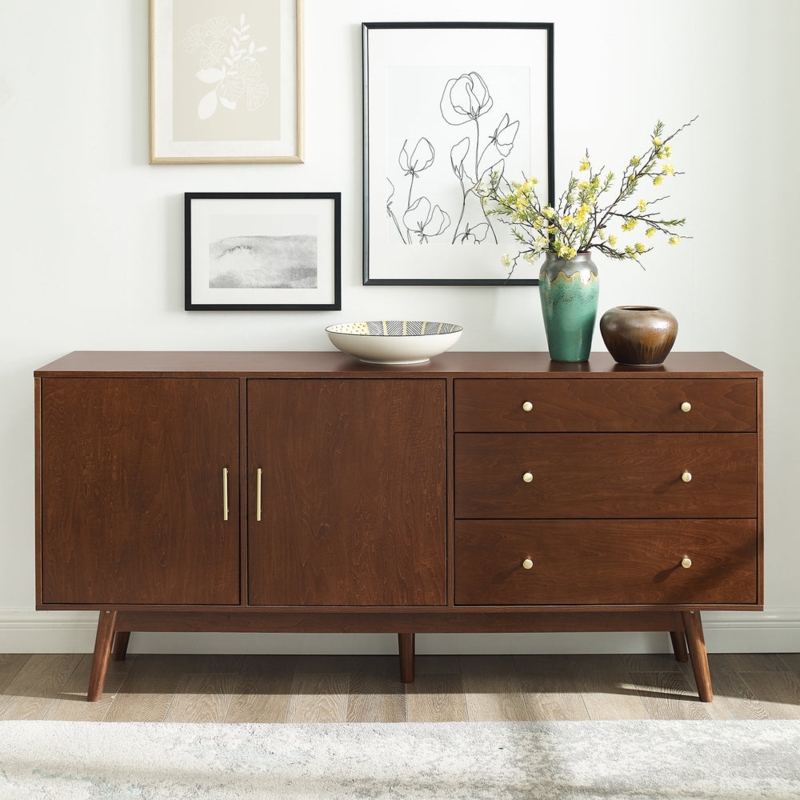 Sideboard MCM Credenza With Tapered Legs Integrated Pulls