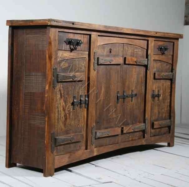 Sideboard Mediterranean Wrought Iron Scrollwork Arched Grille Doors