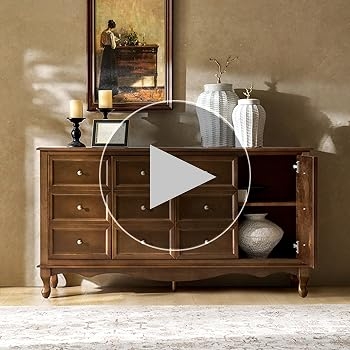 Sideboard Mid-Century Modern Styling with Slatted Doors in Acorn
