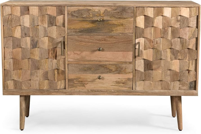 Sideboard Mid-Century Wood with Recessed Pulls and Tapered Legs