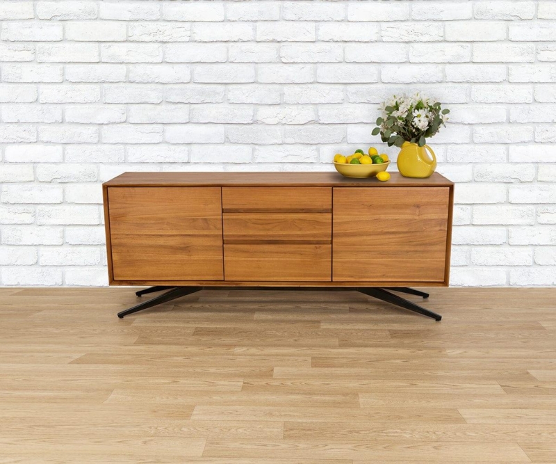 Sideboard Mid Century Wood with Sliding Tambour Doors