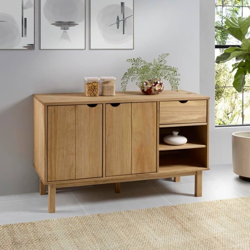 Sideboard Minimalist Slatted Door Cabinet Natural Finish