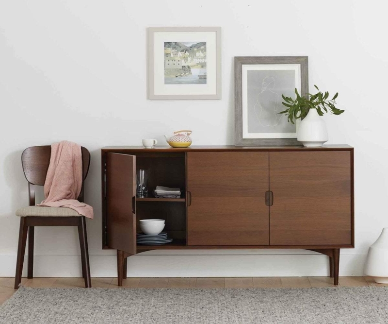Sideboard Minimalist Slatted Wood Four Door Handle Less