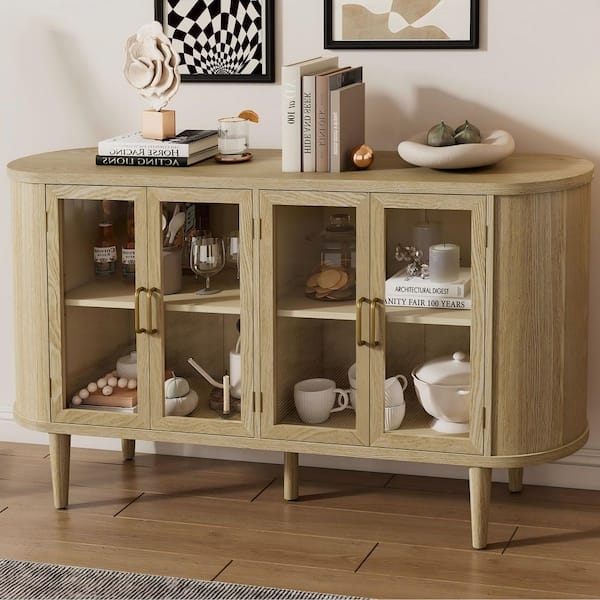 Sideboard Mixed Glass And Solid Doors X Brace Panels Wood Grain