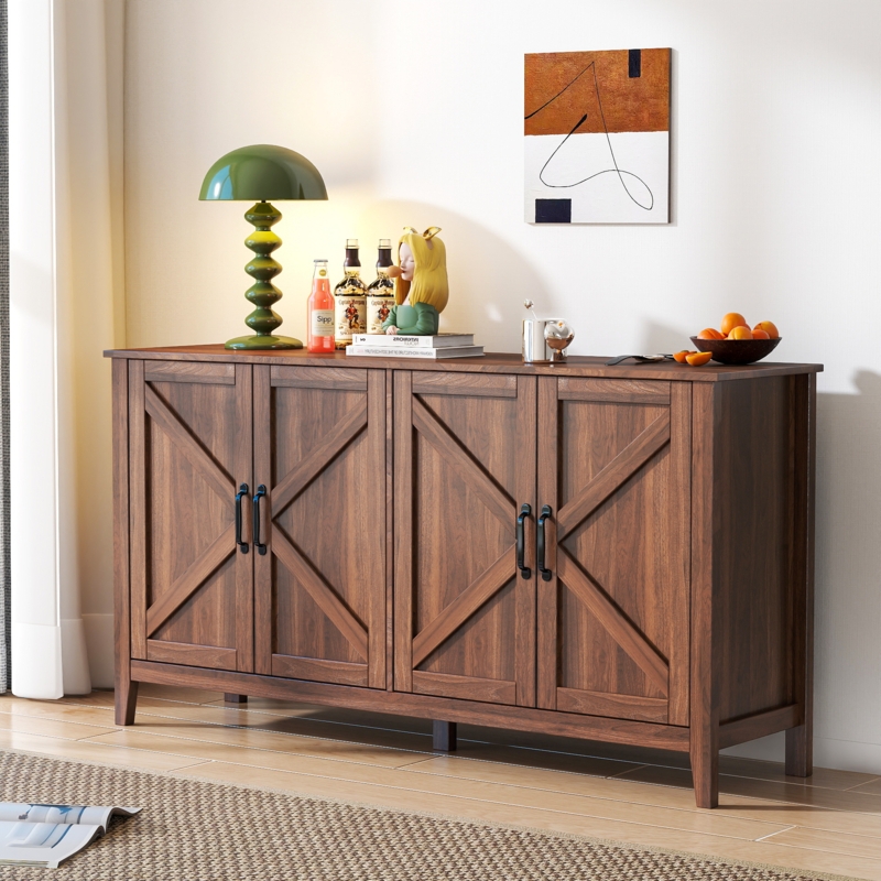Sideboard Mixed Storage Configuration Walnut Finish Mid-Century Modern